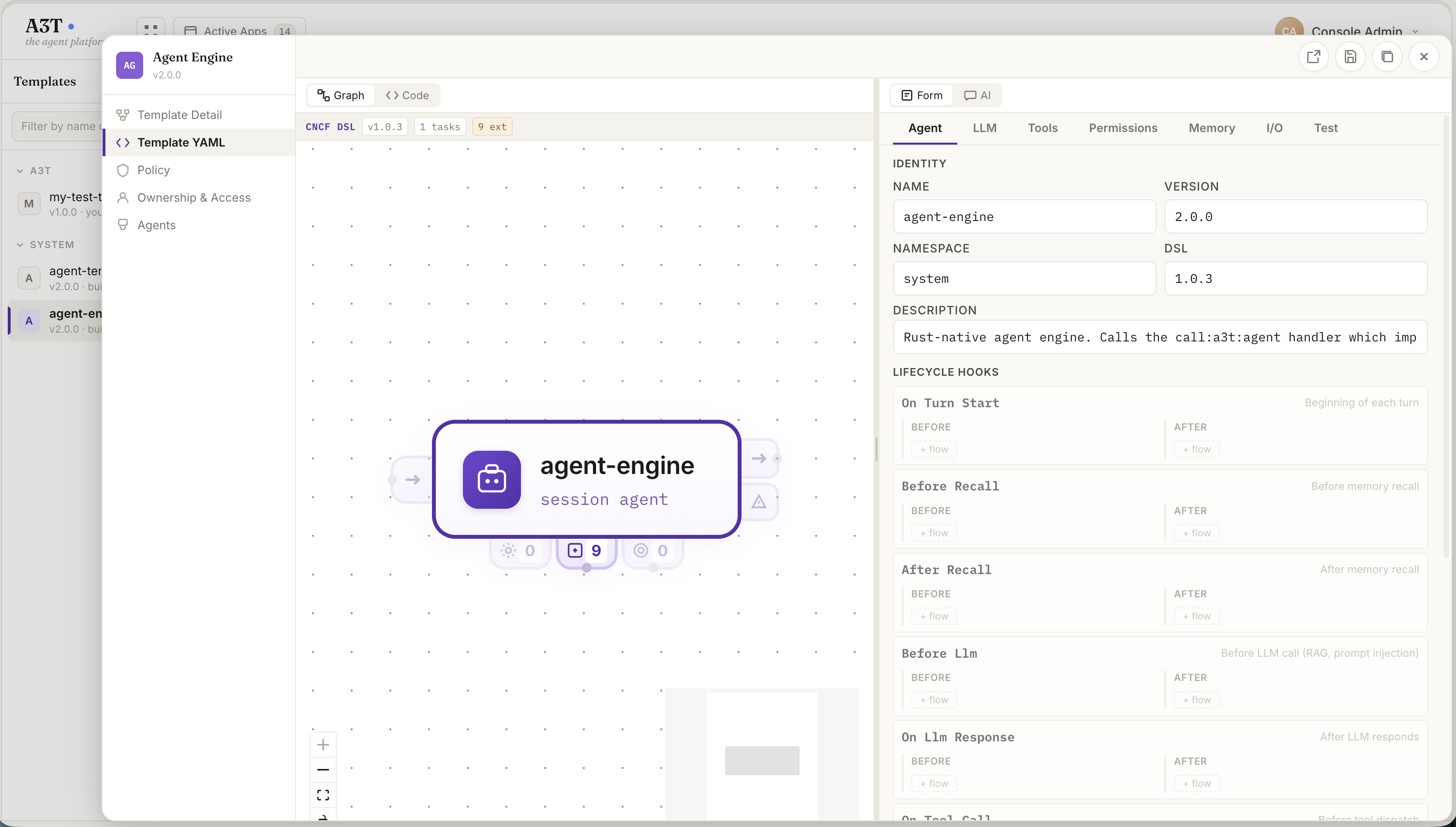 Template graph with lifecycle hooks