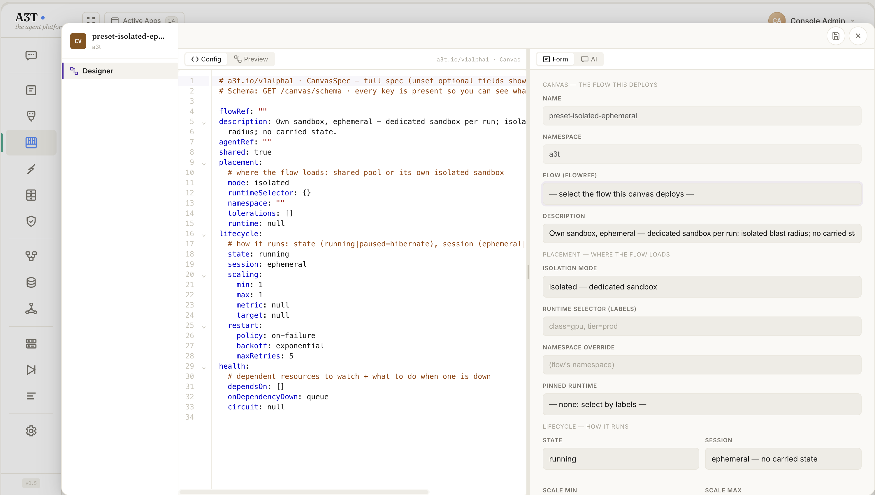 Canvas spec editor